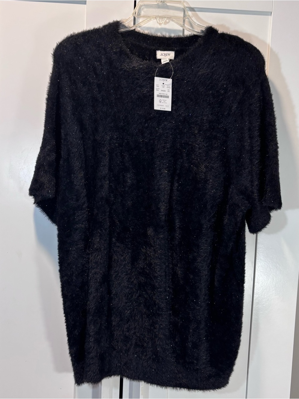 J.Crew NWT Fuzzy Metallic Black Sweater Women XXL Oversized Sparkle short sleeve